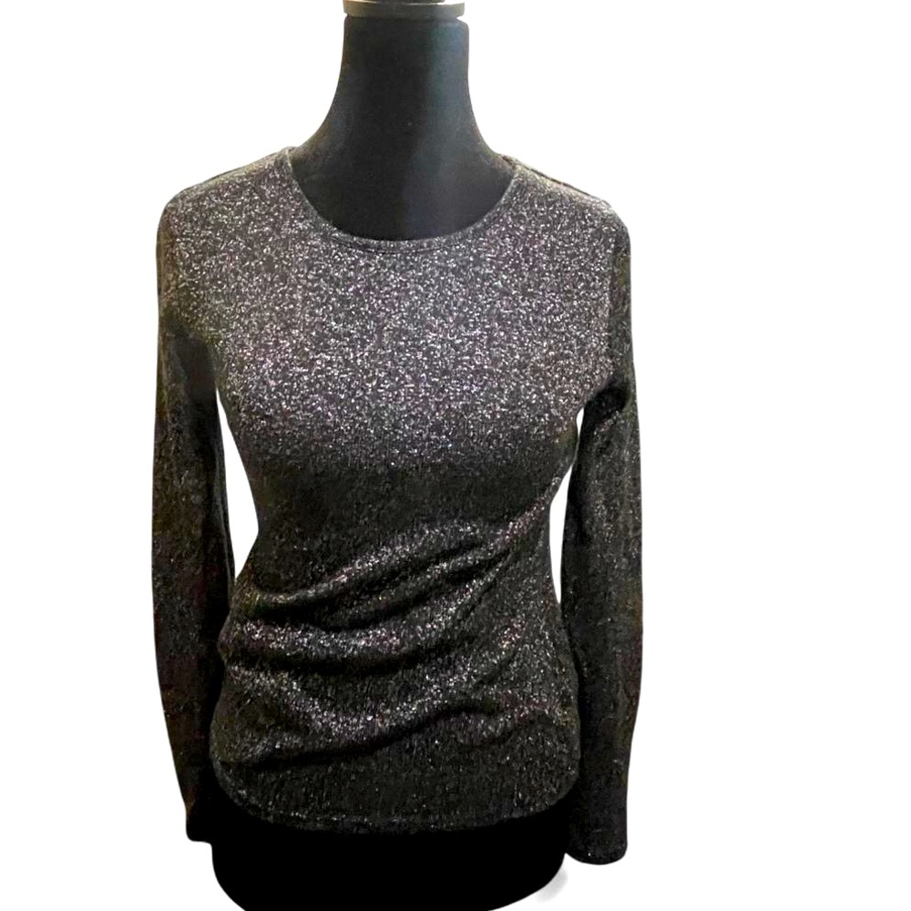 Express Black Sparkle Knit Long Sleeve Top – Size Small Holiday Effortless Glam